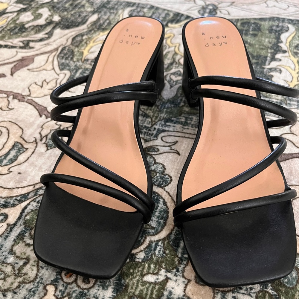 Square To Strappy Kitten Heels